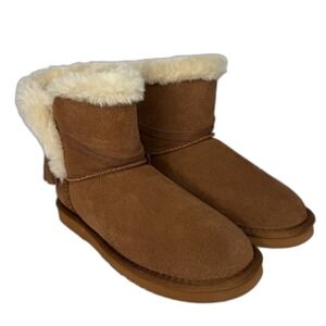 Lamo Thalia Womens Sz 9 Tan Suede Faux Fur Winter Ankle Boots Brown Snow Bunny